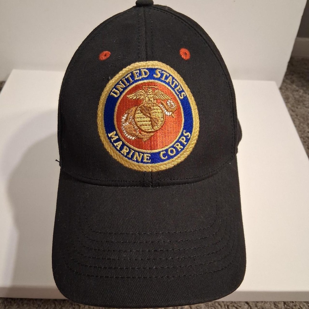 Black USMC baseball cap with embroidered United States Marine Corps